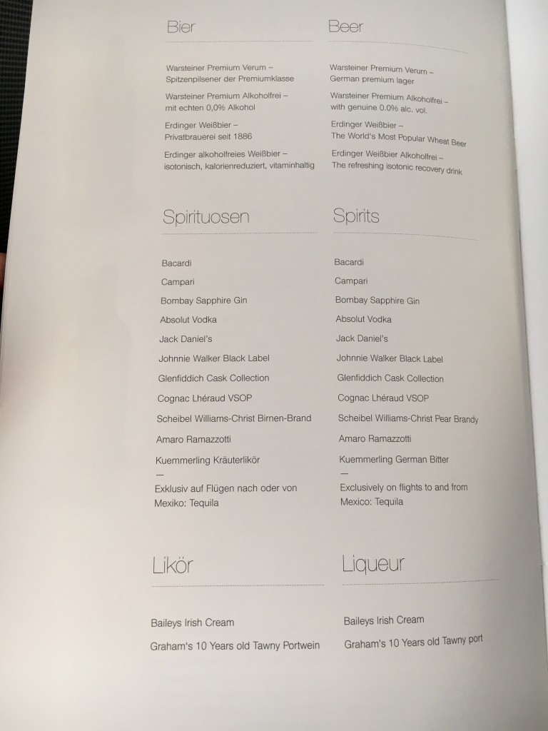 Lufthansa Business Class Menü