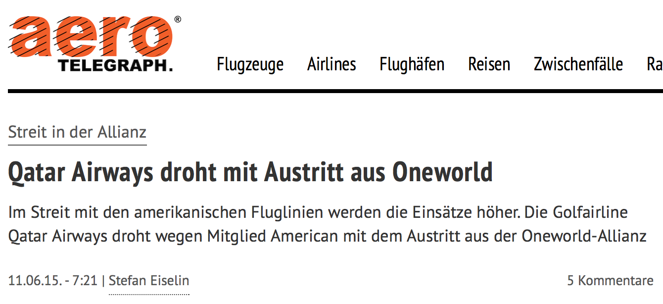 Qatar droht mit Oneworld Austritt