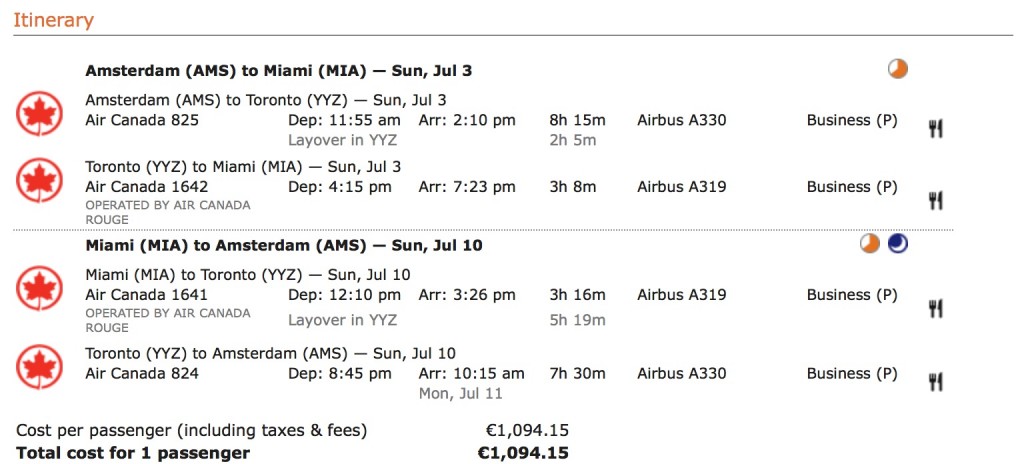 Star Alliance Business Class Sale Air Canada nach Miami