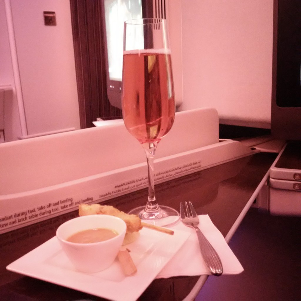 Qatar Airways Business Class A380 Welcome Drink