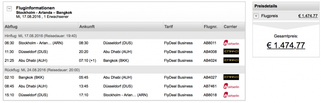 airberlin und Etihad Airways Business Class Angebote
