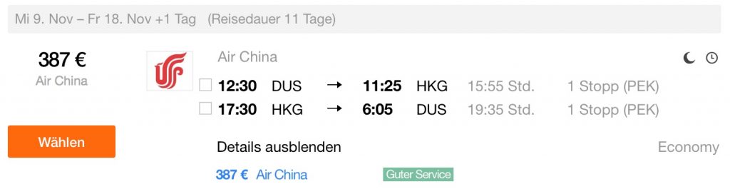 InsideDeals China Airlines nach HongKong