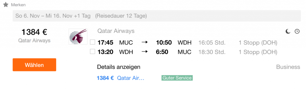 Qatar Airways Final Call Angebote nach Windhuk