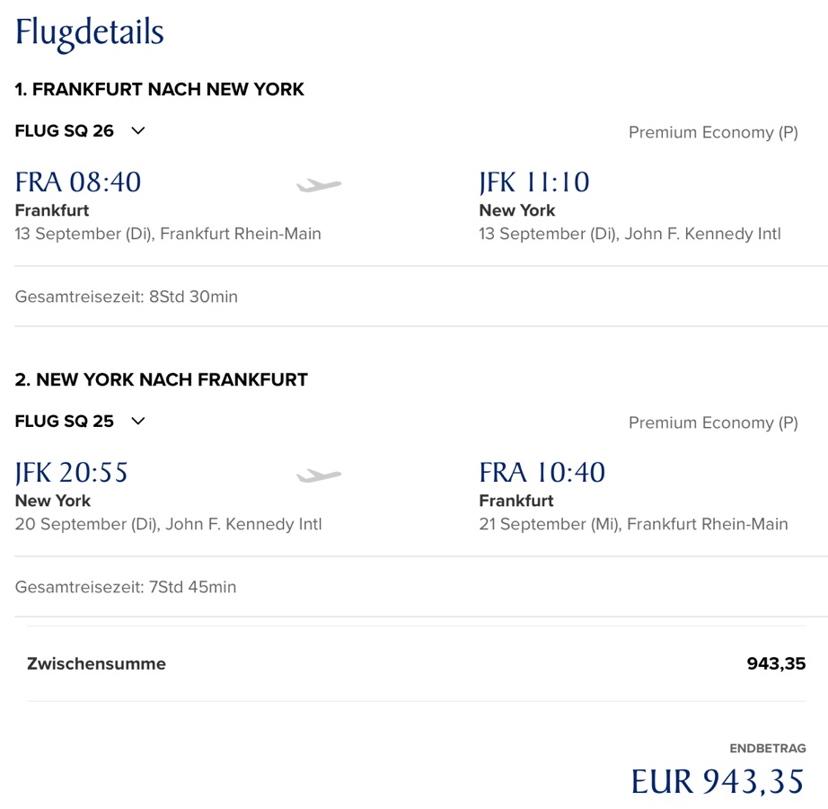 InsideDeals mit Singapore Airlines nach New York