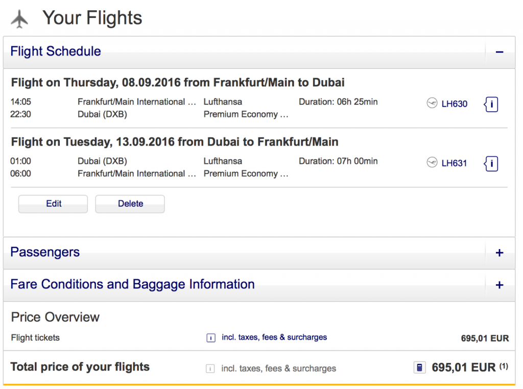 Lufthansa Premium Economy Class Angebote nach Dubai