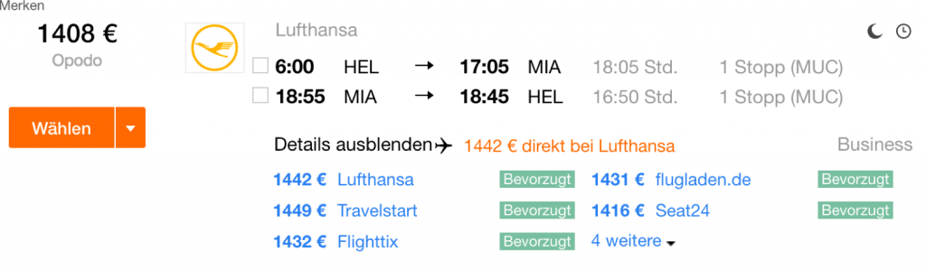 Lufthansa Business Class Angebote nach Miami