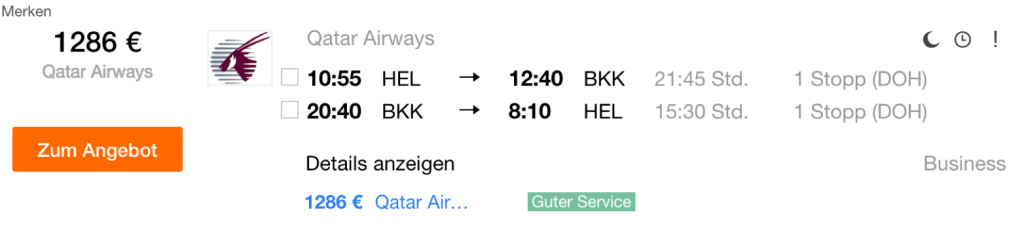 Qatar Airways Business Class Angebote ab Helsinki