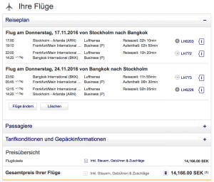 Lufthansa Business Class nach Bangkok