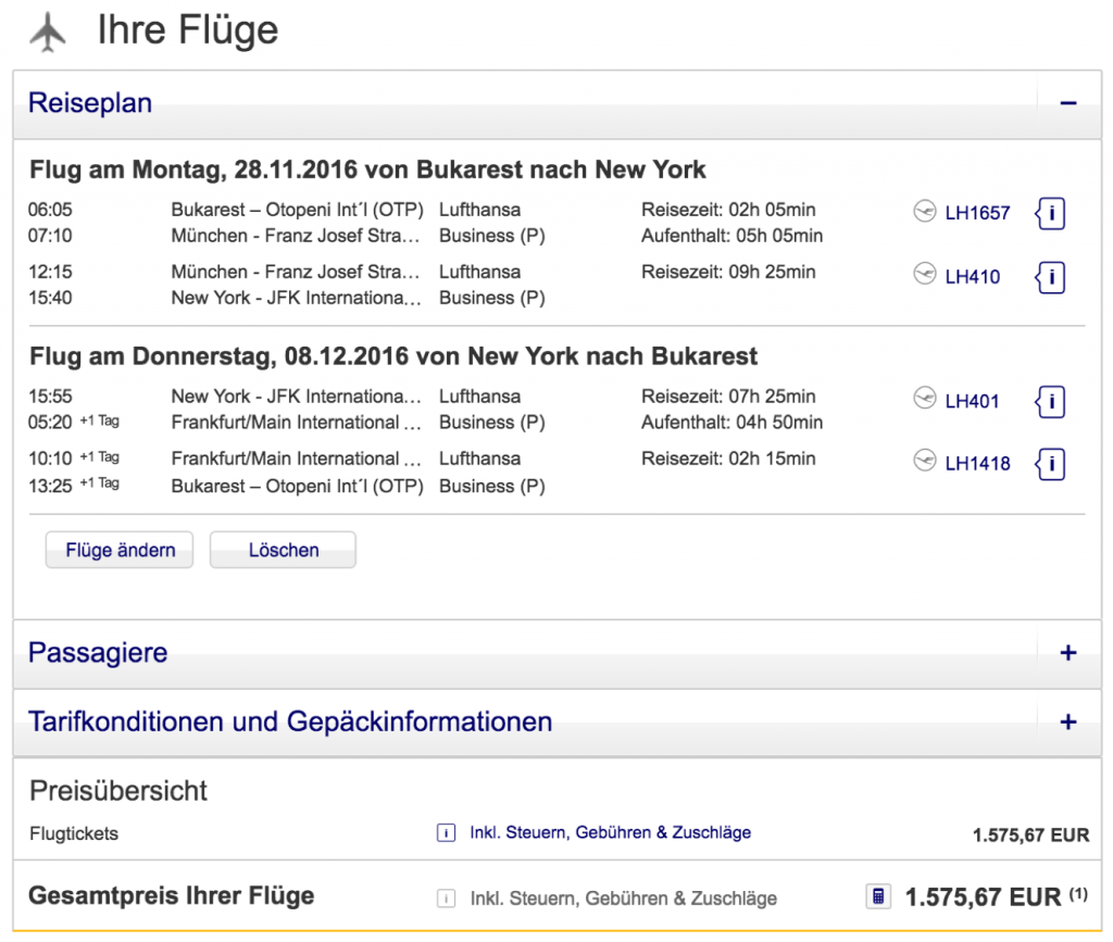 Lufthansa Business Class Angebote in die USA