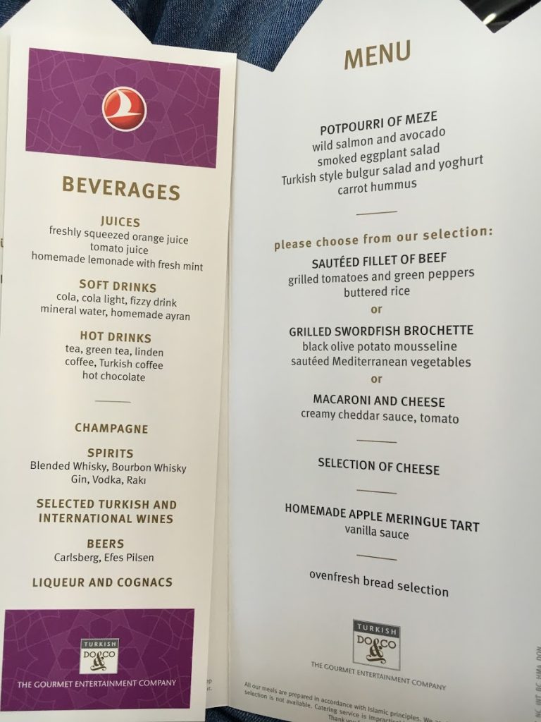 Turkish Airlines European Business Class Catering