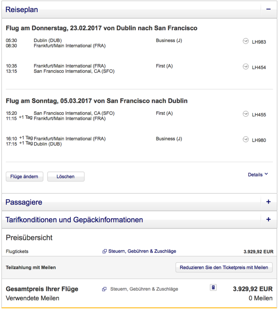Lufthansa Statusmeilen nach San Francisco sammeln
