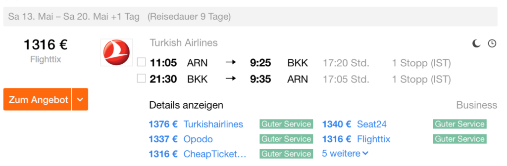 Turkish Airlines Business Class Angebote