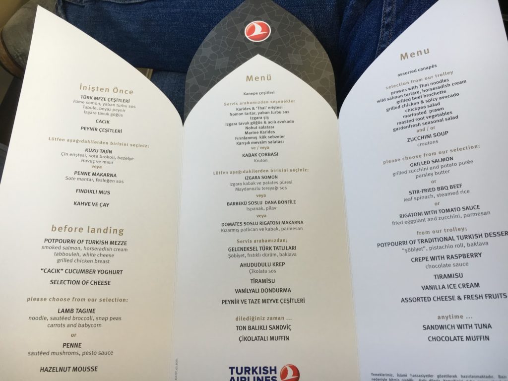 Turkish Airlines Business Class Speisekarte