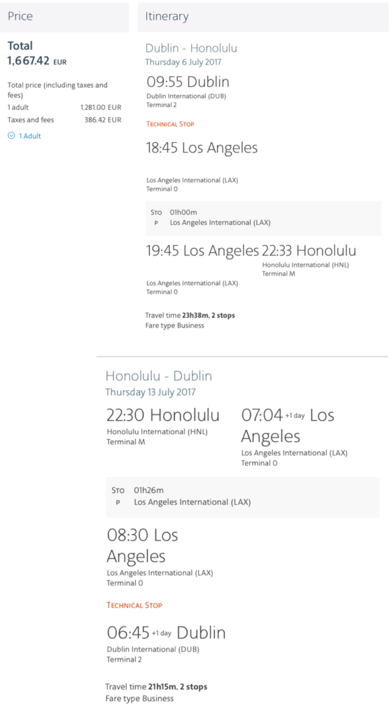 American Airlines Business Class nach Hawaii
