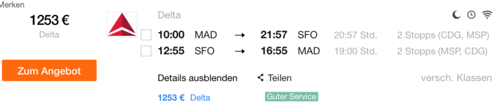 SkyTeam Business Class Sale in die USA