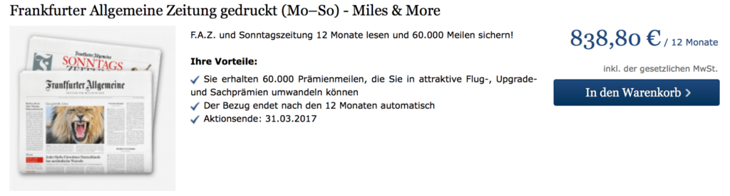 Miles and More Meilen im März sammeln FAZ