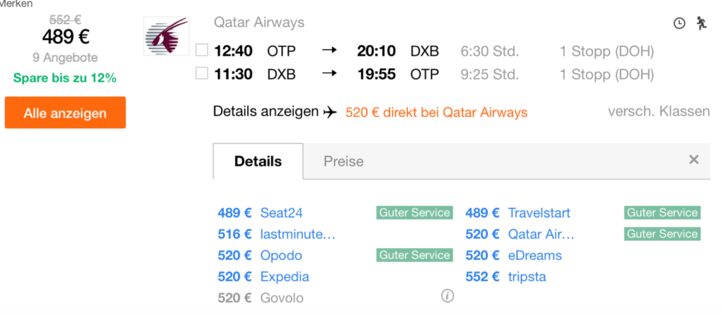 Qatar Airways Business Class nach Dubai