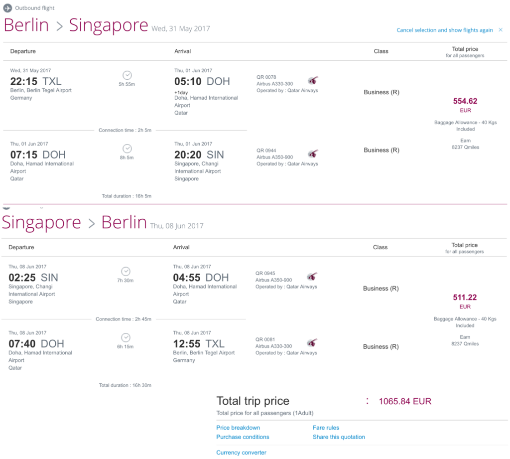 Sehr günstig in der Business Class nach Singapur fliegen