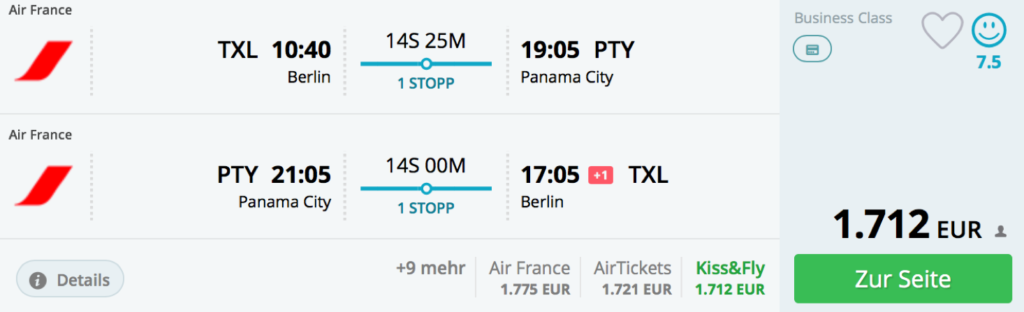 Business Class Angebote nach Mittelamerika