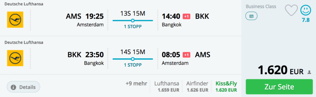 Lufthansa Business Class nach Bangkok