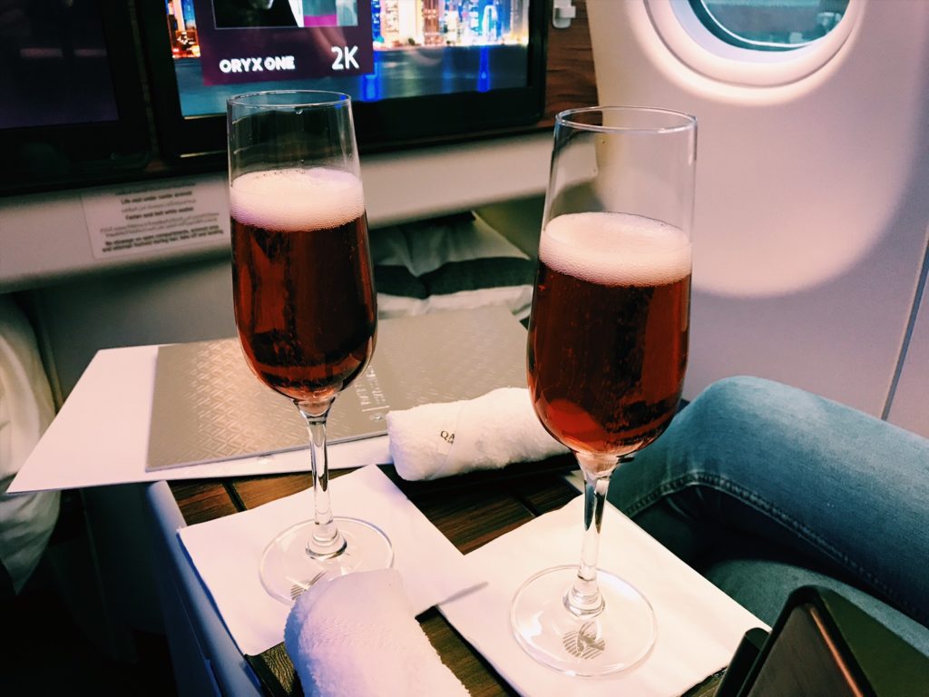 Qatar Airways Business Class Airbus A330 Welcome Drink