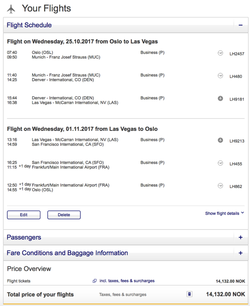 Lufthansa Business Class nach Las Vegas