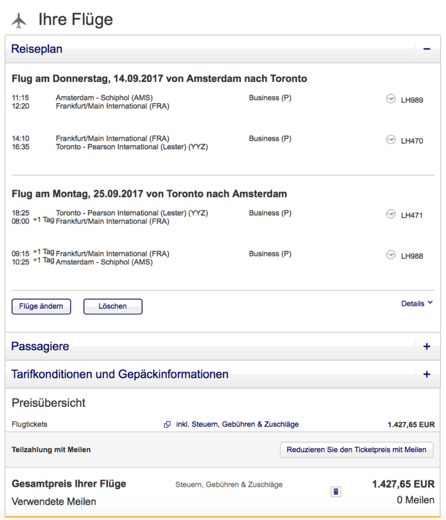 Lufthansa Business Class Sale nach Nordamerika