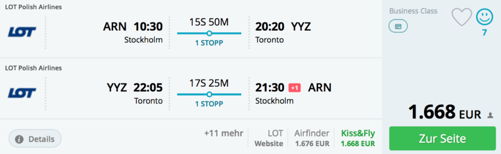 LOT Business Class nach Toronto