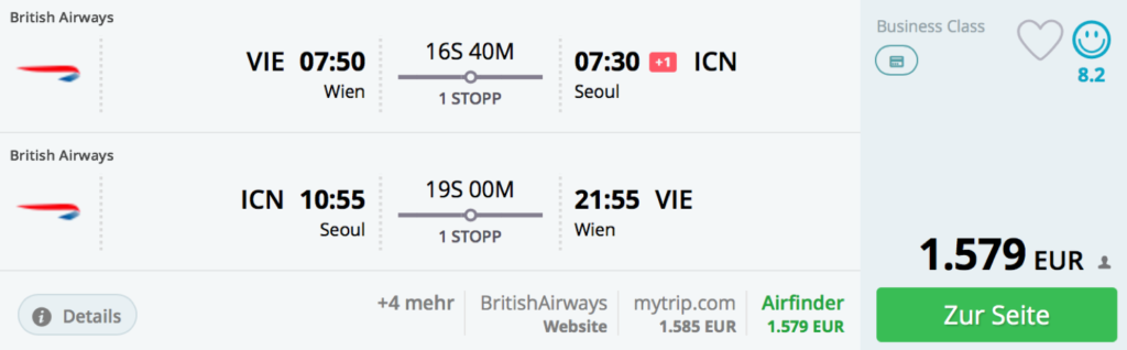 British Airways Business Class Angebote ab Wien