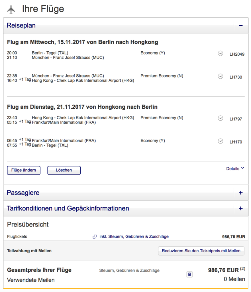 Lufthansa Premium Economy Class Angebote nach Asien