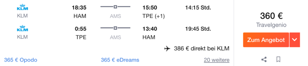 KLM nach Taipeh InsideDeals