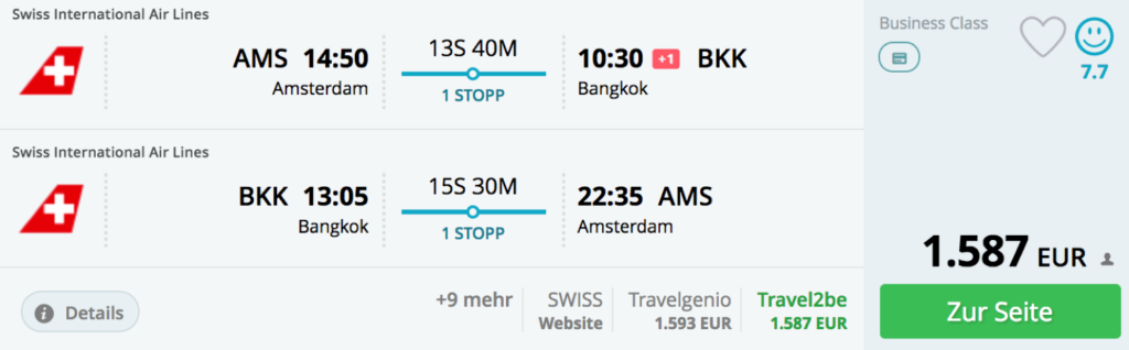 SWISS Business Class nach Bangkok