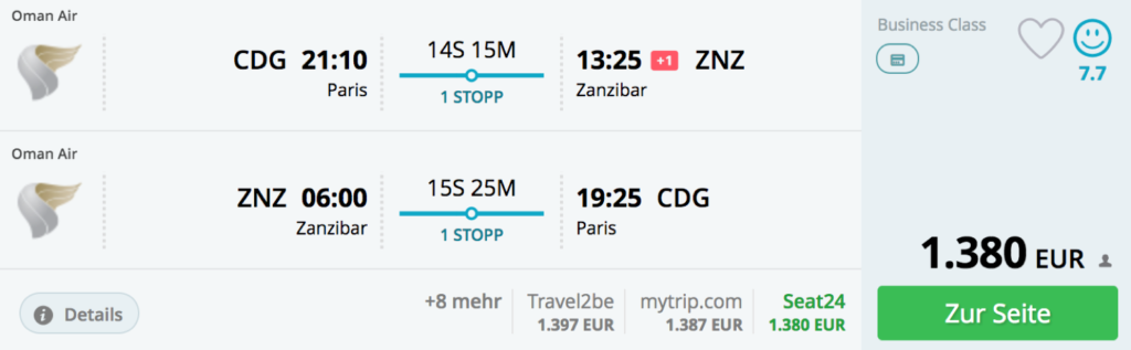 Preiswerte Oman Air Business Class Flüge