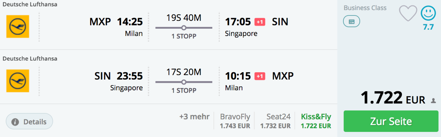 Lufthansa Business Class nach Singapur