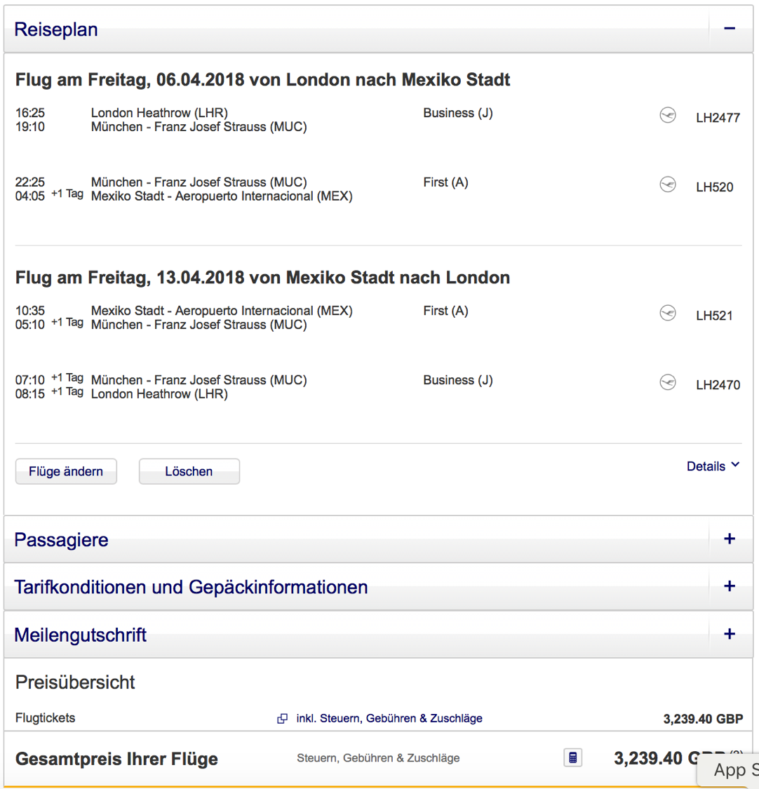 Lufthansa First Class Angebote ab London