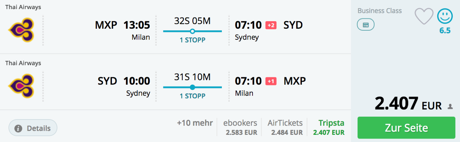 Günstige business Class Flüge nach Australien