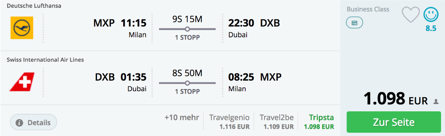 Günstig Lufthansa Business Class nach Dubai fliegen