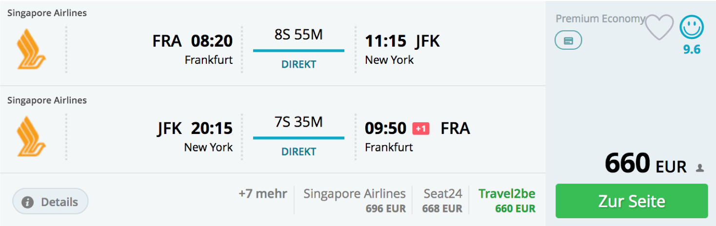 Singapore Airlines Angebote nach New York