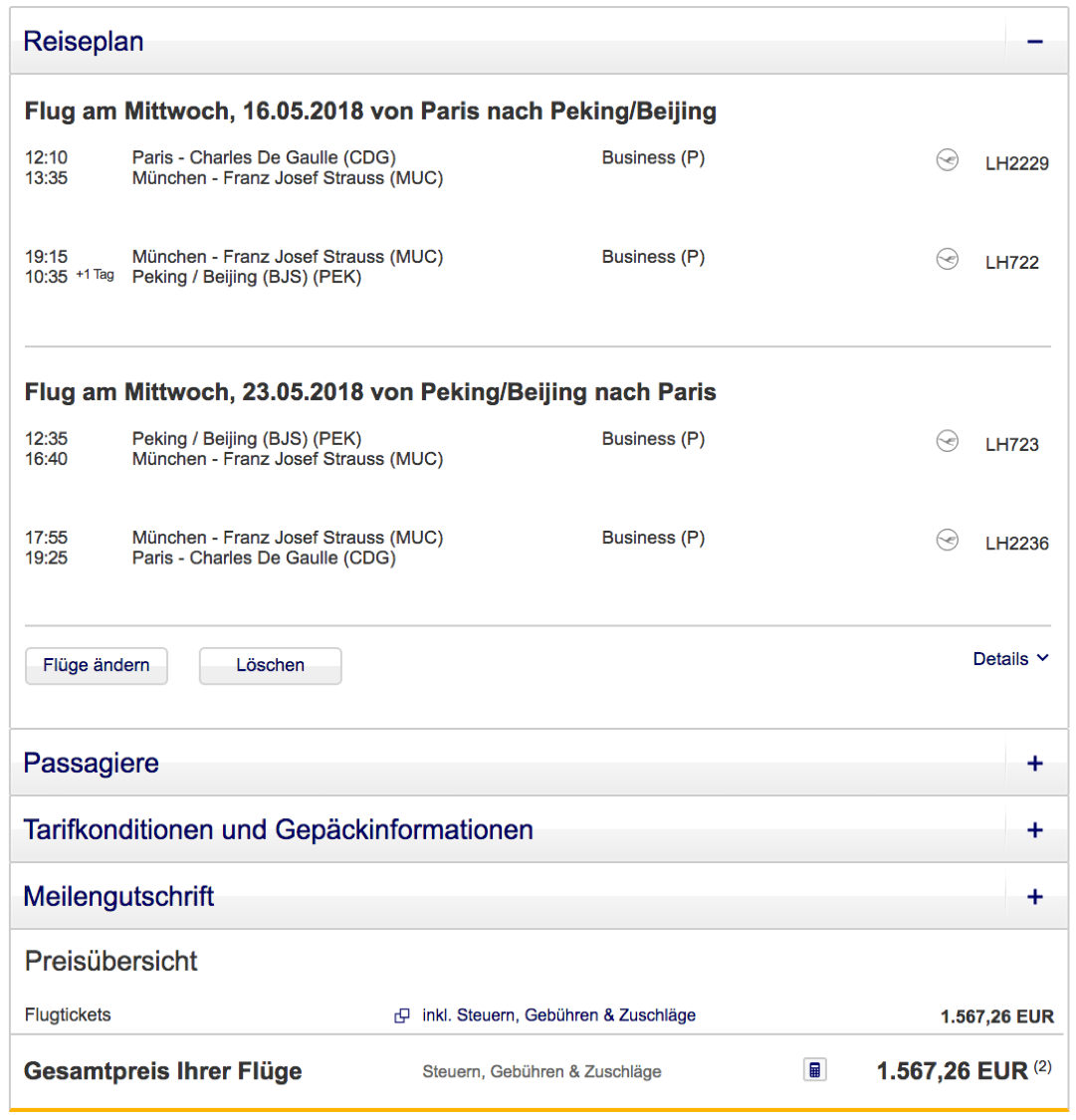 Günstige Lufthansa Business Class Flüge nach Peking