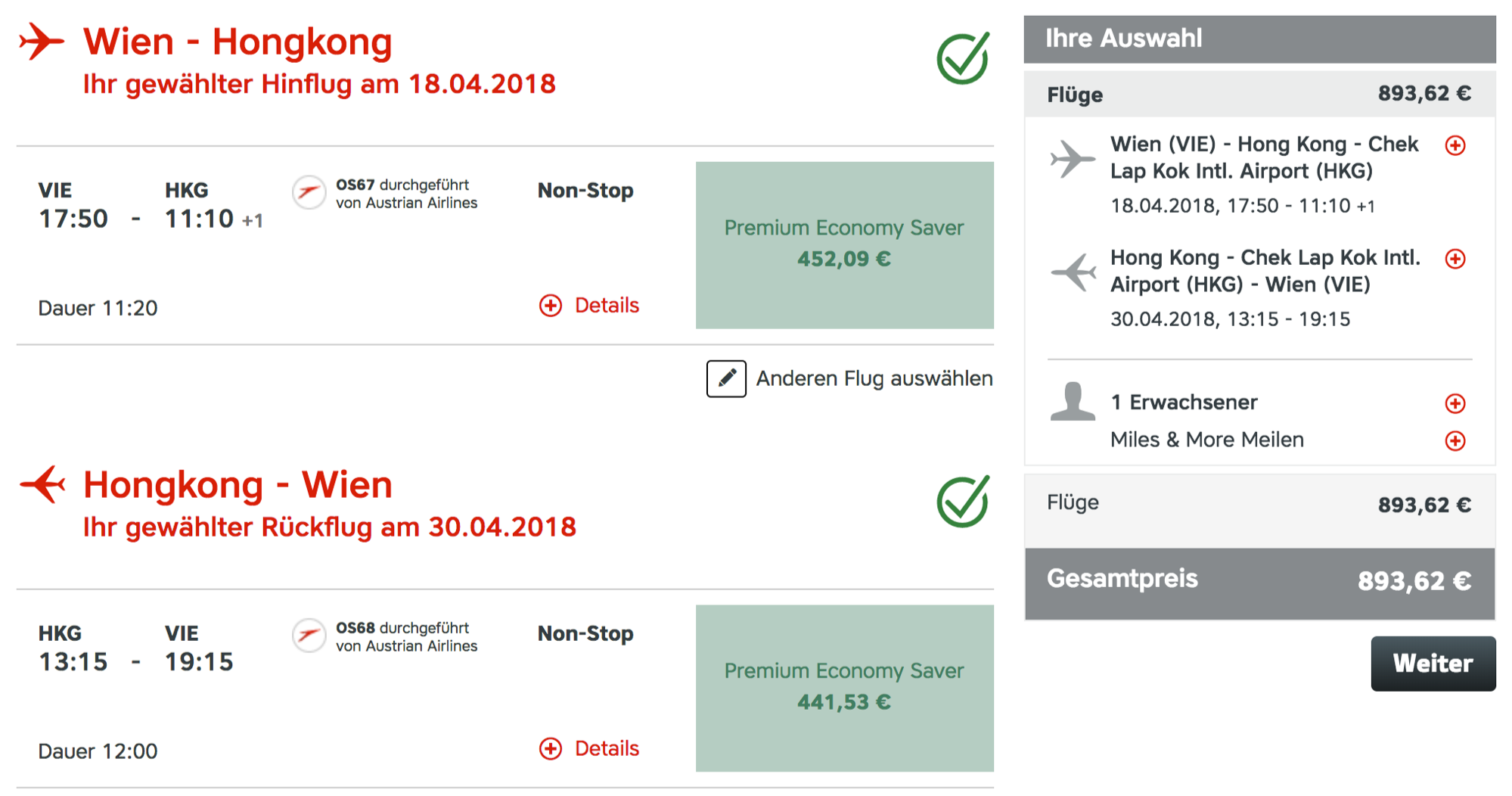 Austrian Airlines Premium Economy Class angebote