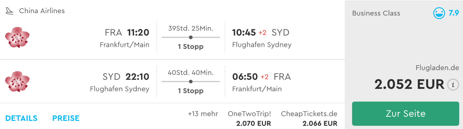 Günstige business Class Flüge nach Sydney