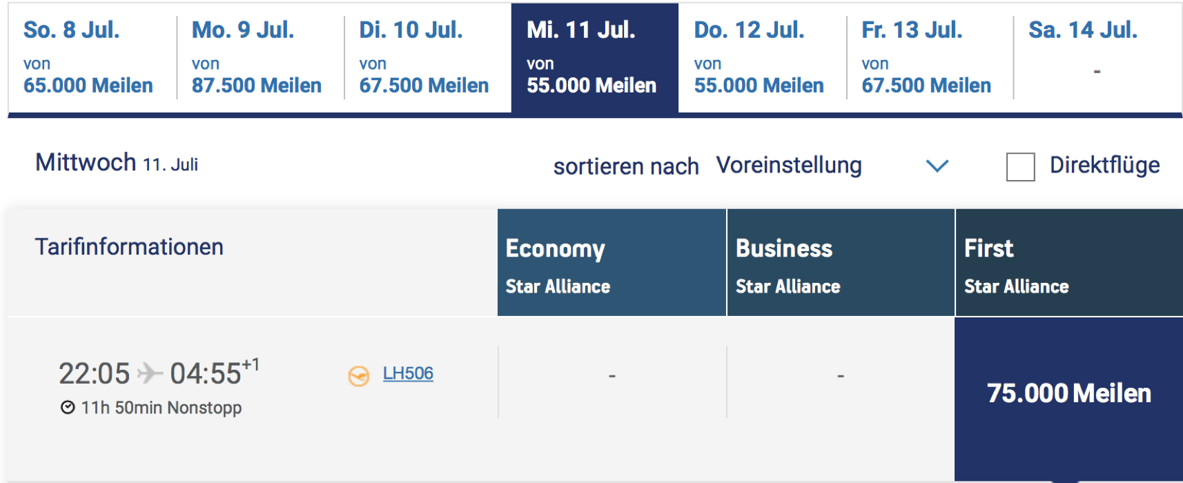 Lufthansa First Class Prämienflug