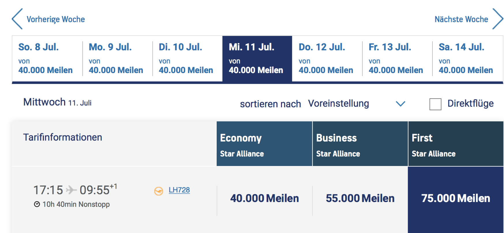 Lufthansa First Class Prämienflüge