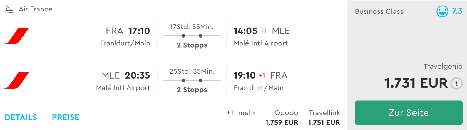 Günstige Business Class Flüge auf die Malediven