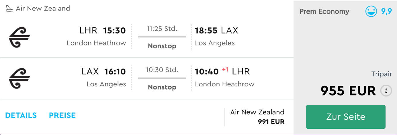 Air New Zealand Premium Economy Flüge nach Los Angeles