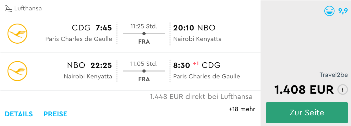 Günstige Lufthansa Business Class Flüge nach Nairobi