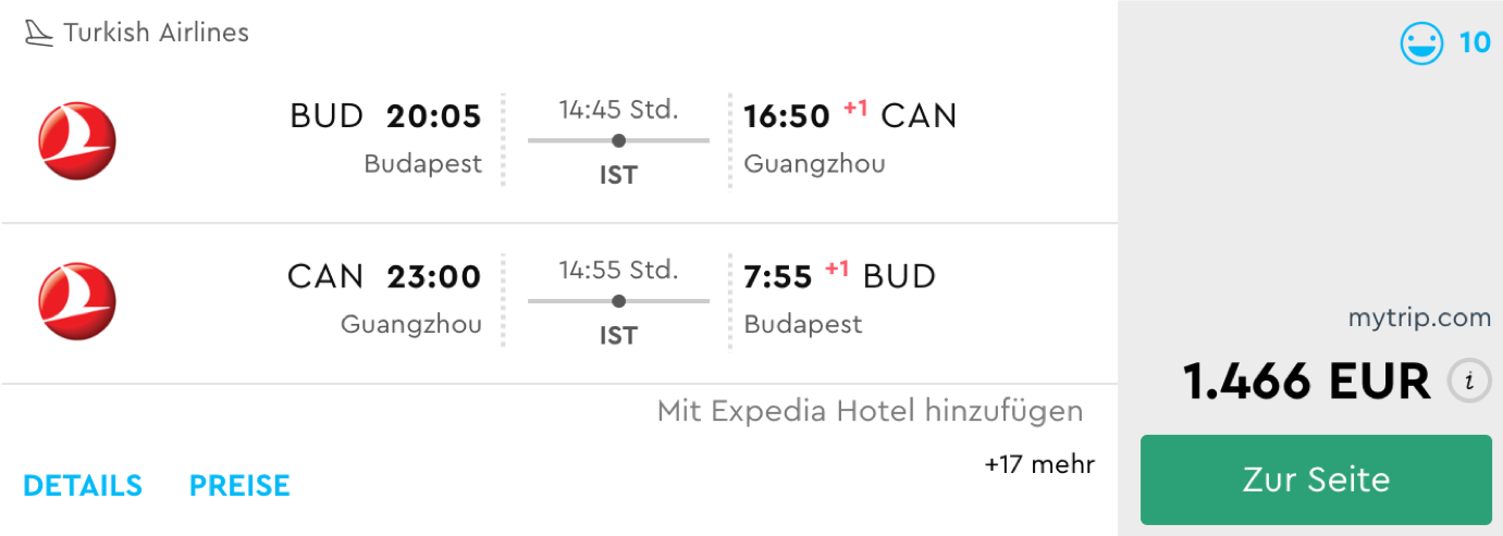 Turkish Airlines Business Class Angebote nach Guangzhou
