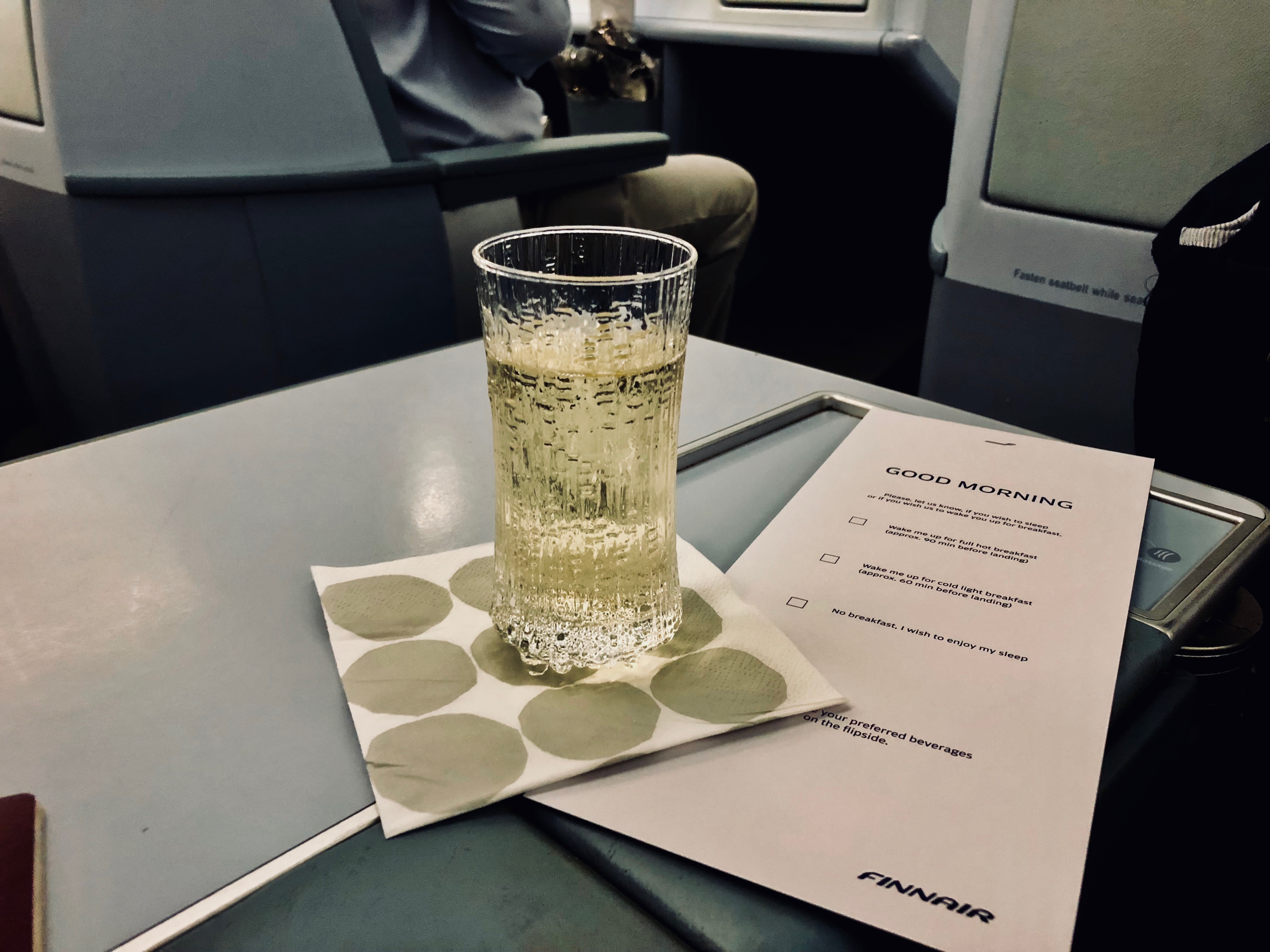 Finnair Business Class A330 Welcome drink