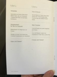 Lufthansa Business Class Speisekarte