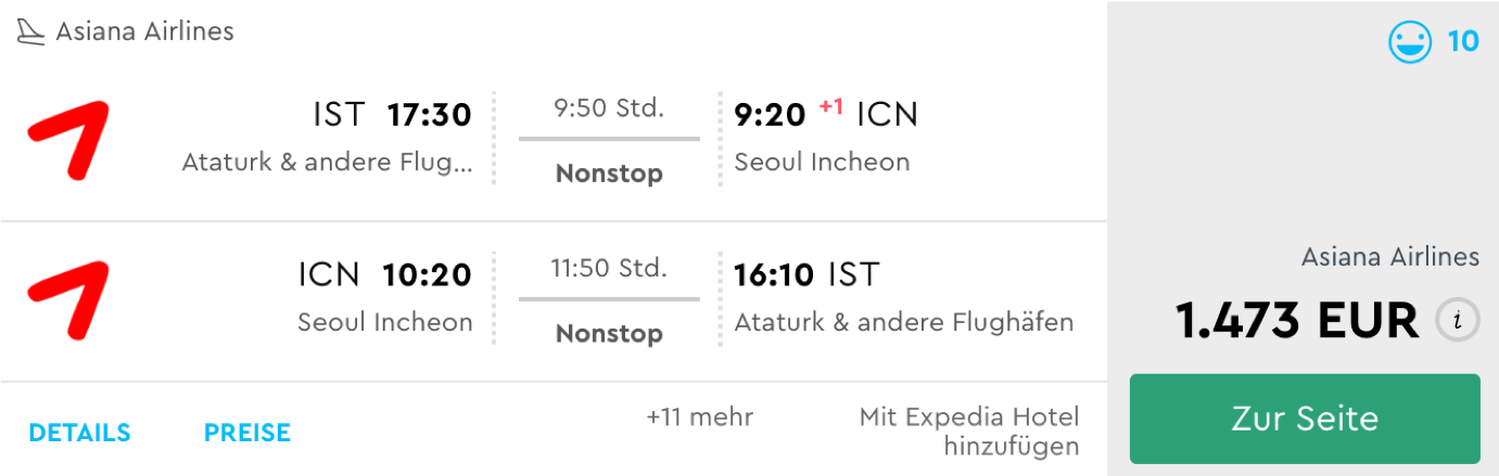 Günstige Asiana Airlines Business Class Flüge nach Seoul